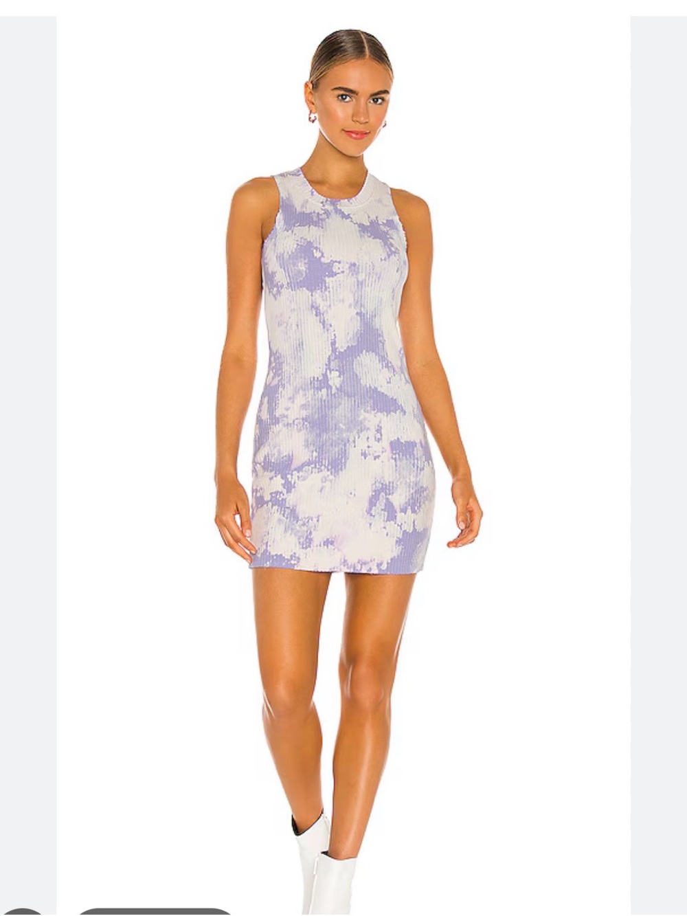 Cotton Citizen Ribbed Tie-Dye Tank Dress in Lavender and Cream